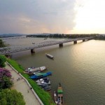 Truong Tien Bridge viewed from flycam